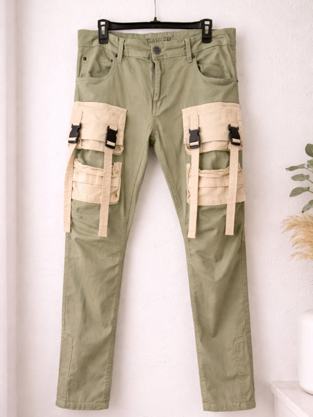 Sage Green Utility Cargo Pants with Strap Detail